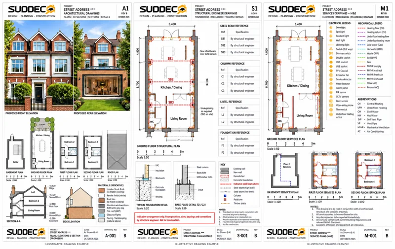 Suddeco working drawings: plans, elevations, sections and construction details